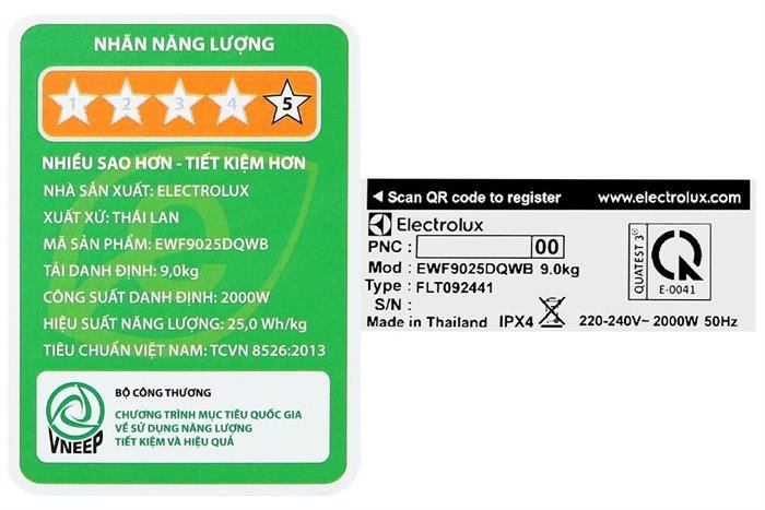 Máy giặt Electrolux Lồng ngang UltimateCare 100 Inverter 9 kg EWF9025DQWB